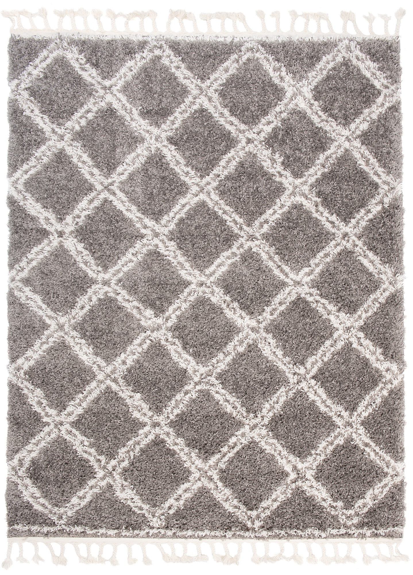 Covor Boho cu Ciucuri Gri Carouri Shaggy