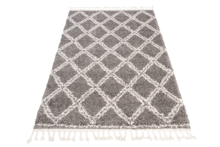 Covor Boho cu Ciucuri Gri Carouri Shaggy