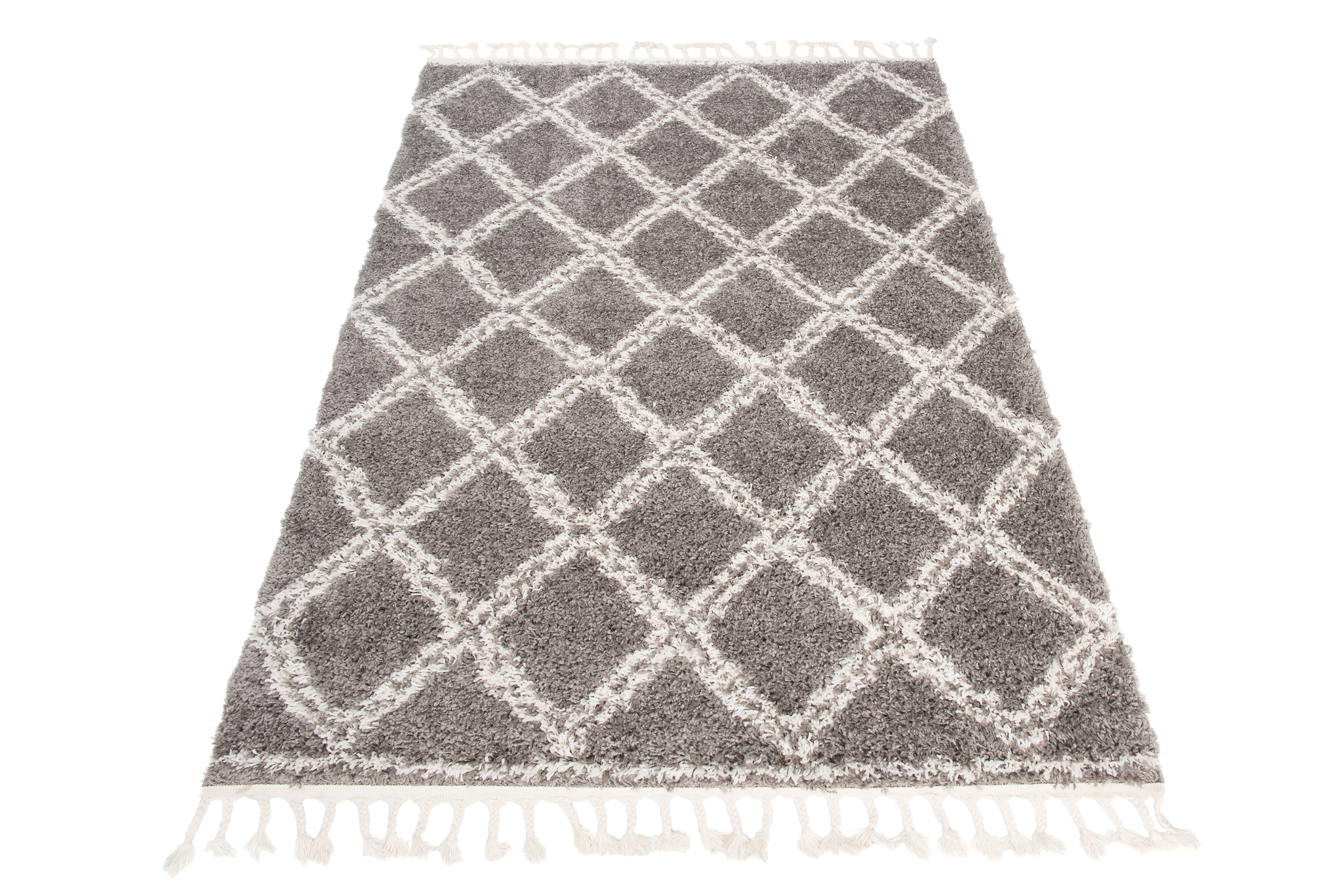 Covor Boho cu Ciucuri Gri Carouri Shaggy