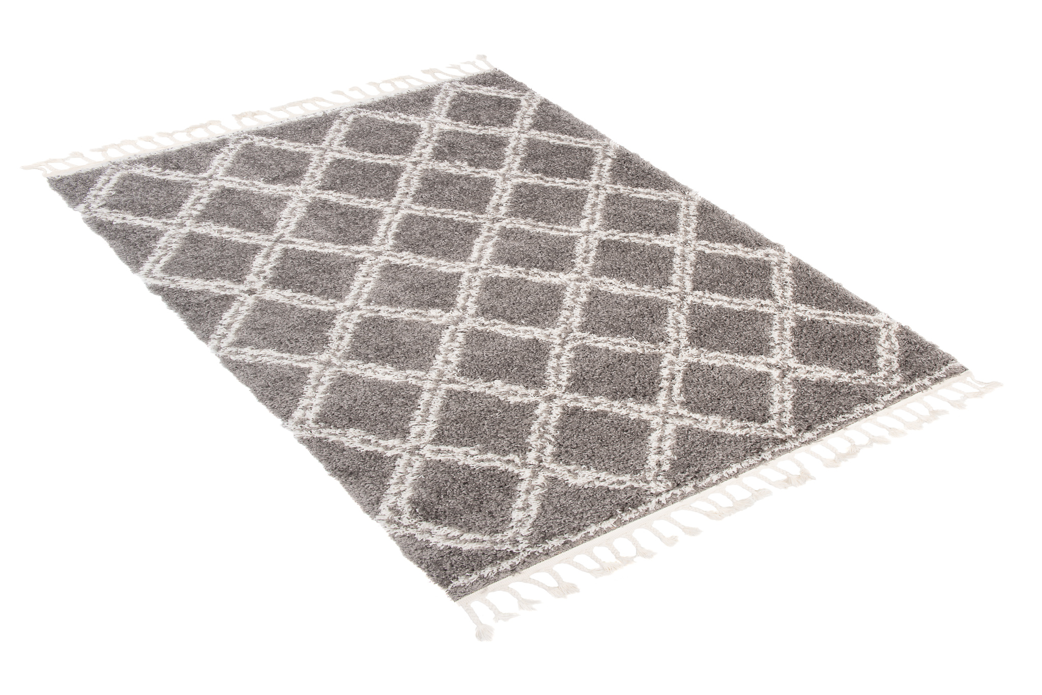 Covor Boho cu Ciucuri Gri Carouri Shaggy