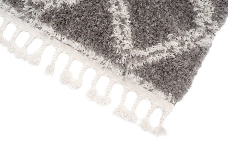 Covor Boho cu Ciucuri Gri Carouri Shaggy