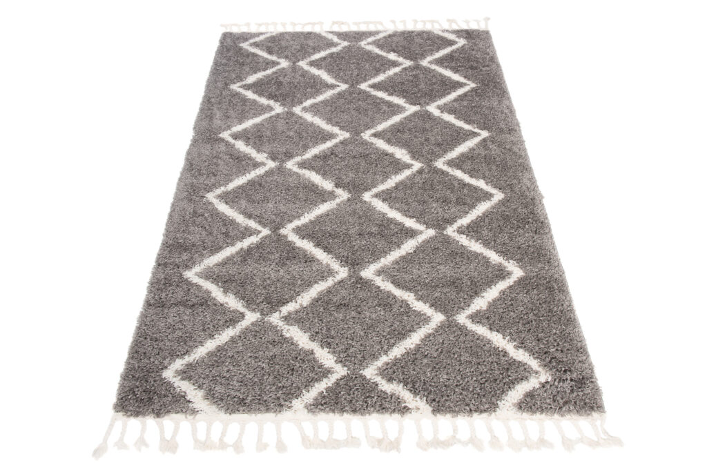 Covor Boho cu Ciucuri Zigzag Gri Shaggy