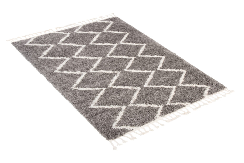 Covor Boho cu Ciucuri Zigzag Gri Shaggy