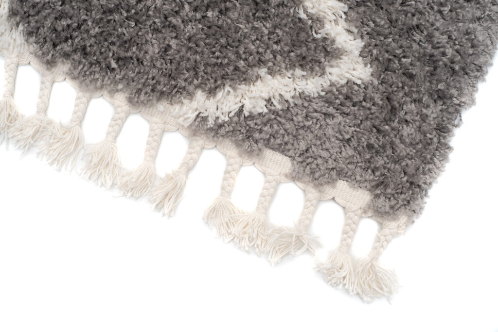 Covor Boho cu Ciucuri Zigzag Gri Shaggy