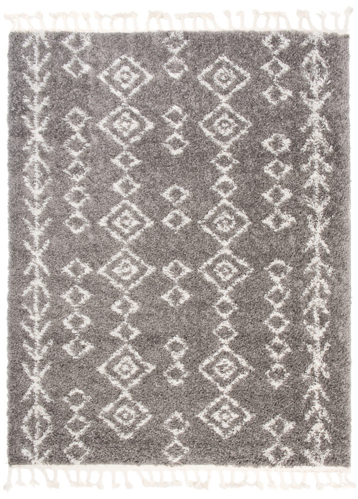Covor Boho cu Ciucuri Gri Geometric Shaggy