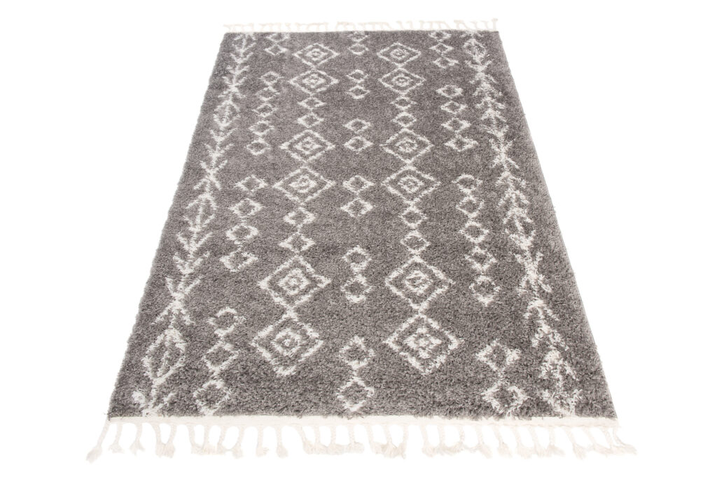 Covor Boho cu Ciucuri Gri Geometric Shaggy