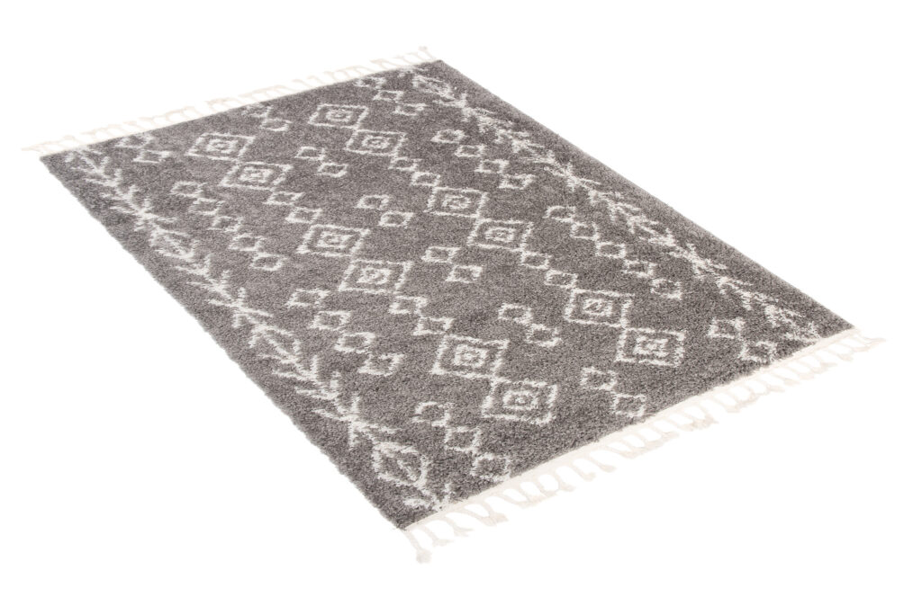 Covor Boho cu Ciucuri Gri Geometric Shaggy