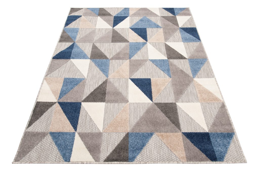 Covor de Exterior Patio Gri Albastru Geometric