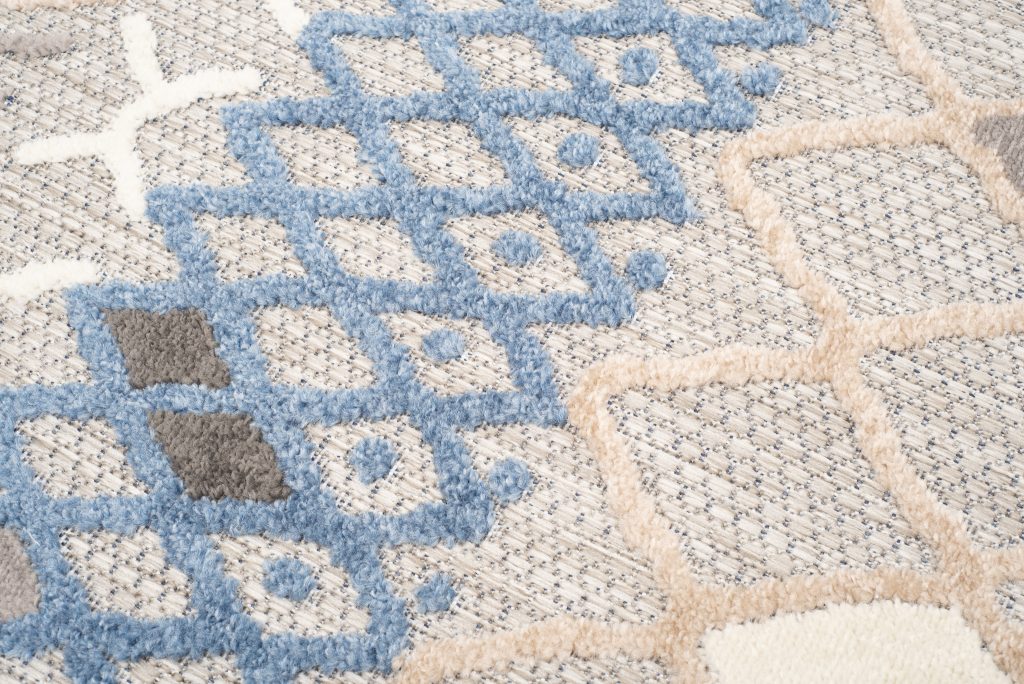 Covor de Exterior Patio Gri Albastru Etnic