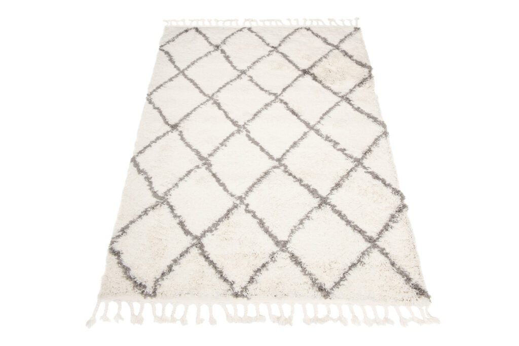 Covor Boho cu Ciucuri Crem Romburi Shaggy