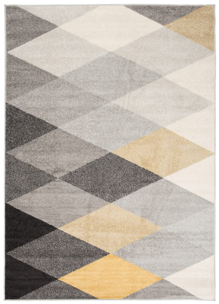 Covor Lazur Gri Galben Geometric Romburi
