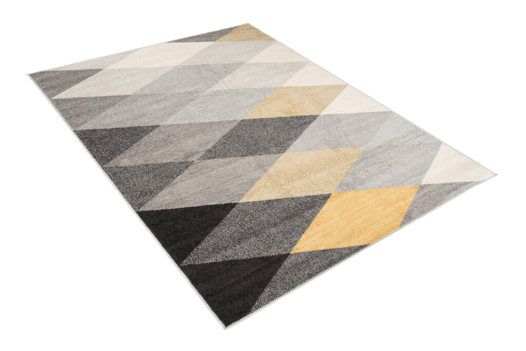 Covor Lazur Gri Galben Geometric Romburi