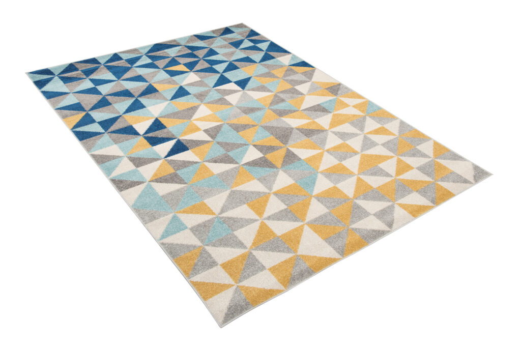 Covor Lazur Gri Multicolor Geometric Triunghiuri Mici