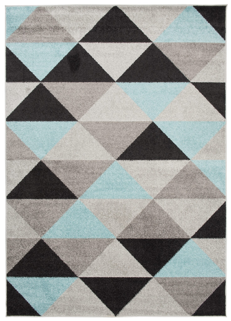Covor Lazur Gri Turcoaz Geometric Triunghiuri