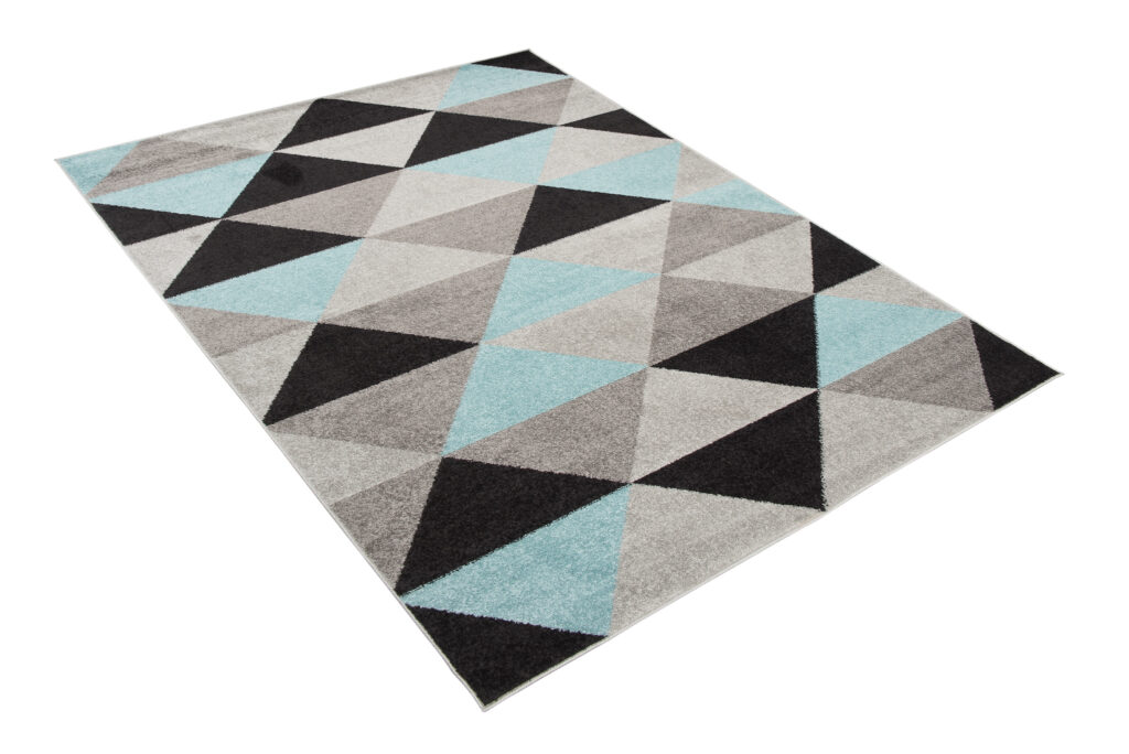 Covor Lazur Gri Turcoaz Geometric Triunghiuri