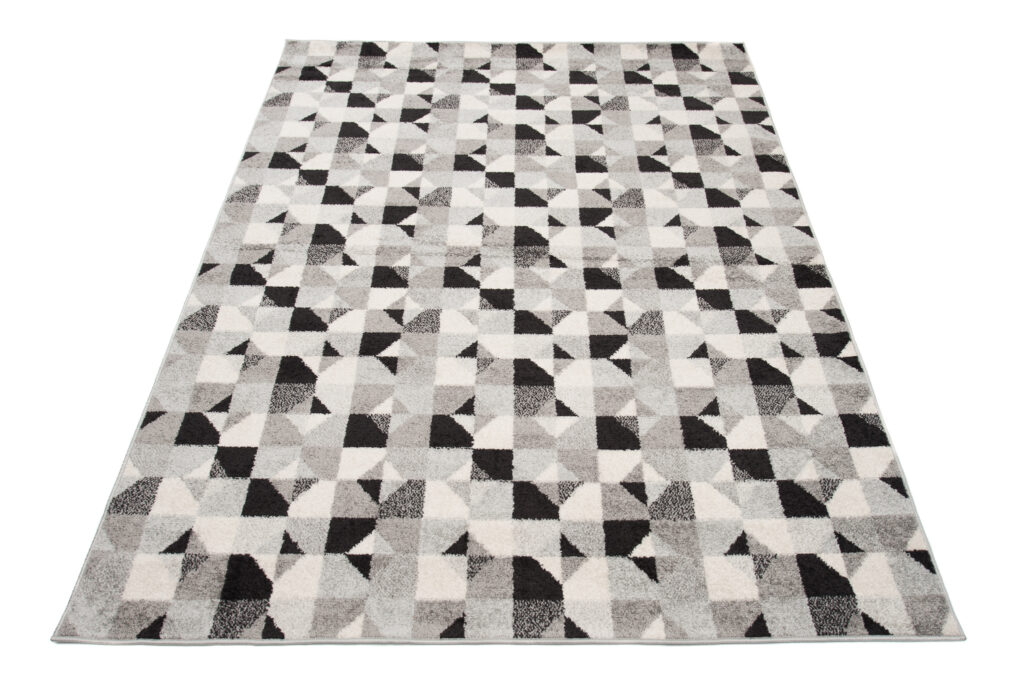 Covor Lazur Gri Geometric Pătrate Cercuri