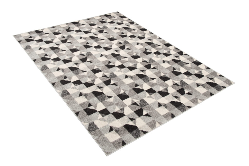 Covor Lazur Gri Geometric Pătrate Cercuri