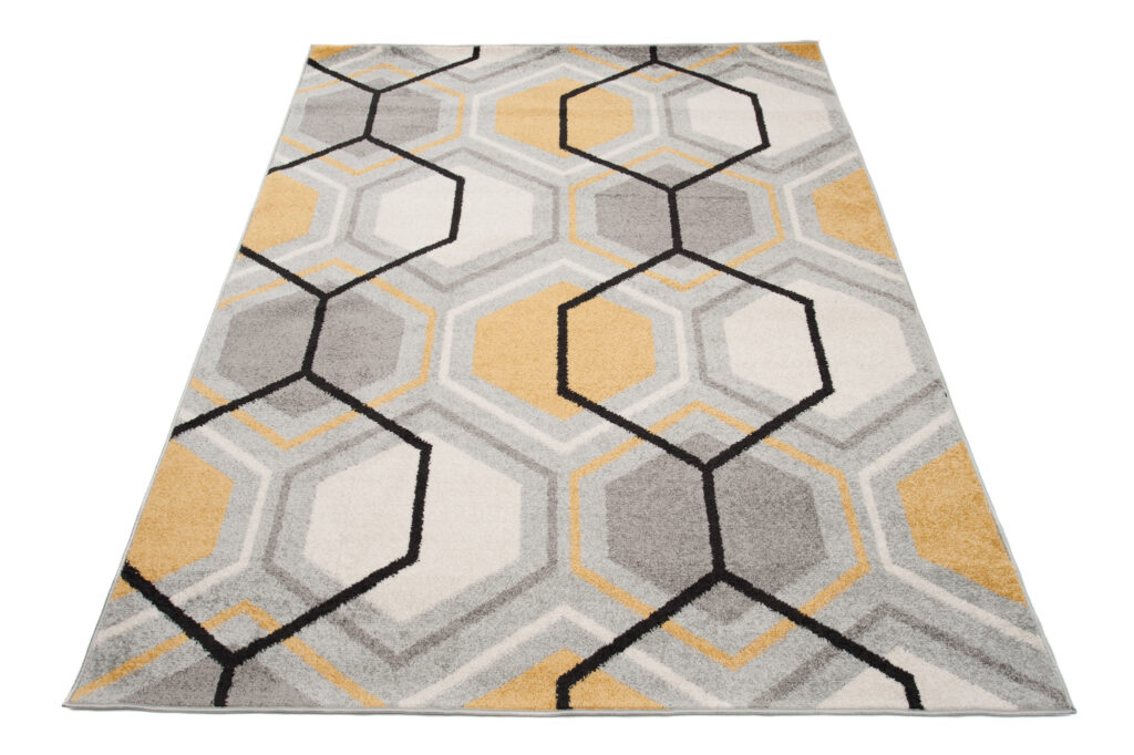 Covor Lazur Gri Galben Crem Geometric Cub