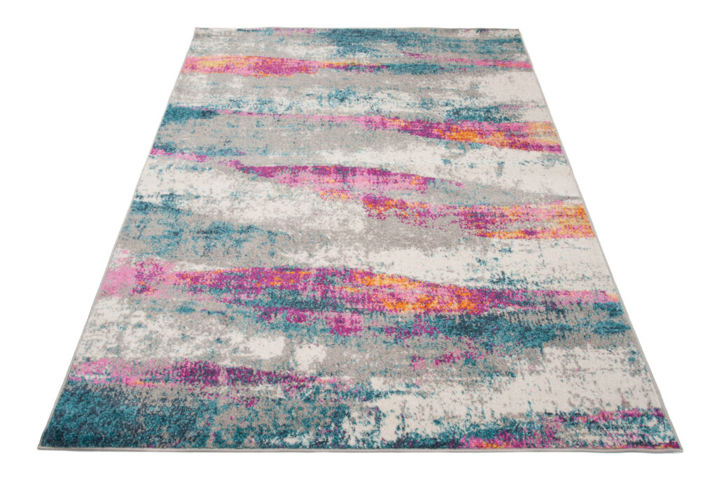 Covor Lazur Roz Multicolor Abstract Efect de Uzură