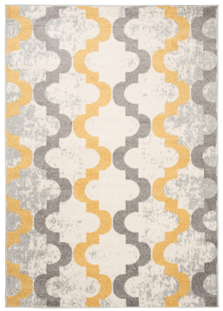 Covor Lazur Gri Galben Geometric Trellis
