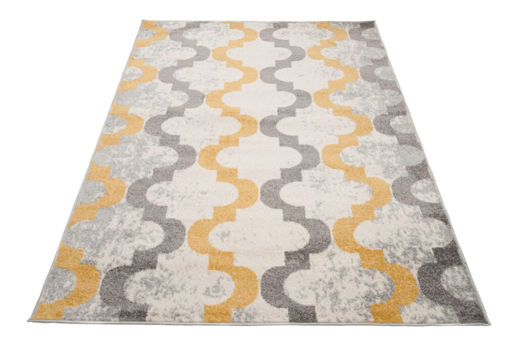 Covor Lazur Gri Galben Geometric Trellis