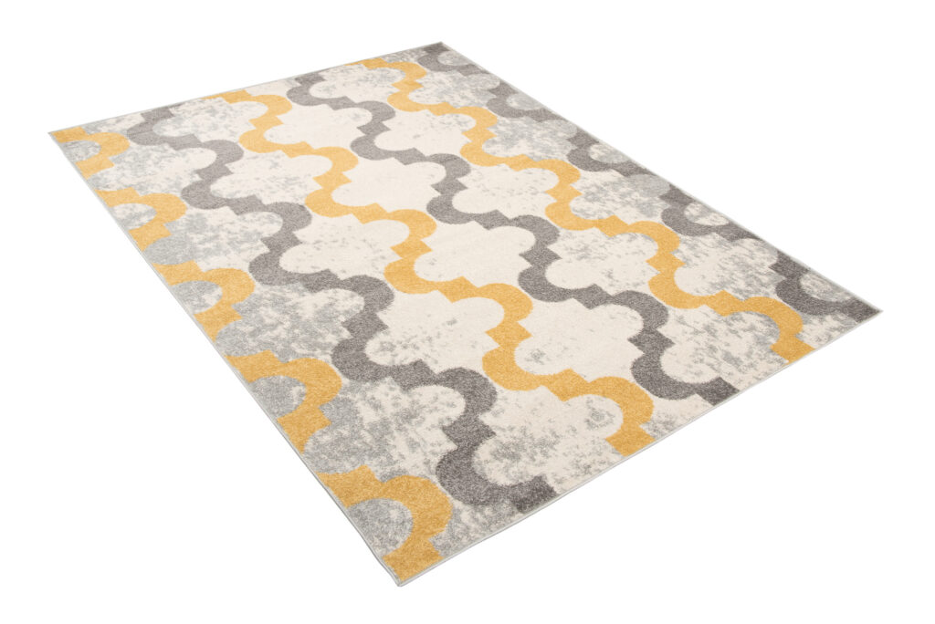 Covor Lazur Gri Galben Geometric Trellis