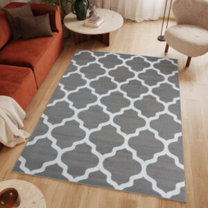 Covor Luxury Gri Deschis Alb Geometric Trellis