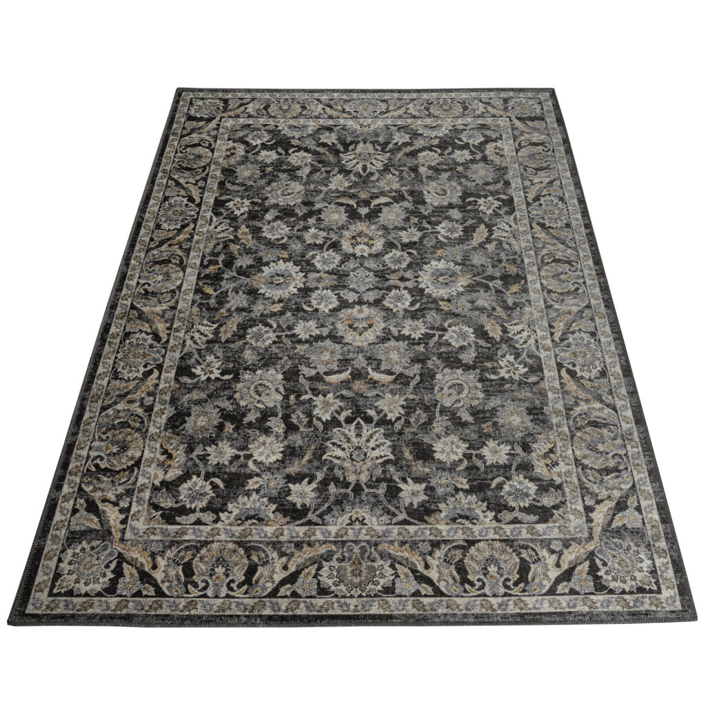 Covor Ritz Negru Gri Ornamente Florale