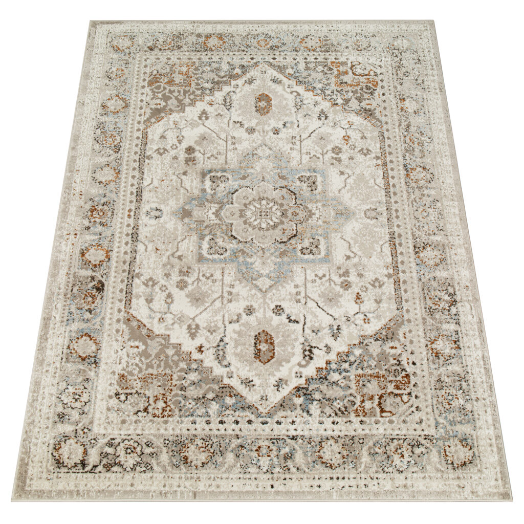 Covor Retro Gri Albastru Roșcat Floral Vintage