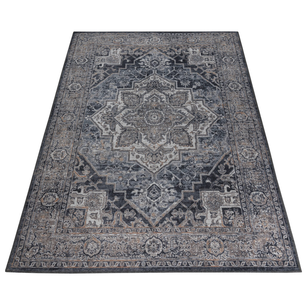Covor Ritz Bleumarin Gri Vintage Rozetă