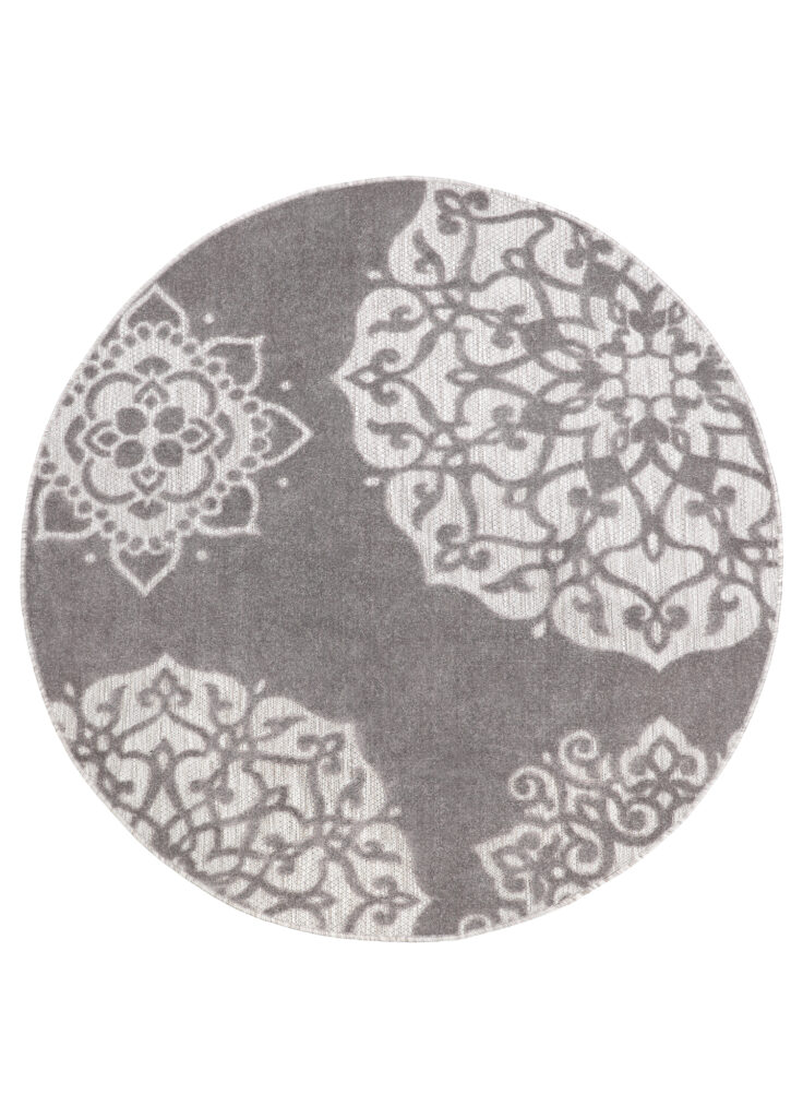 Covor de Exterior Patio Rotund Gri Ornamente