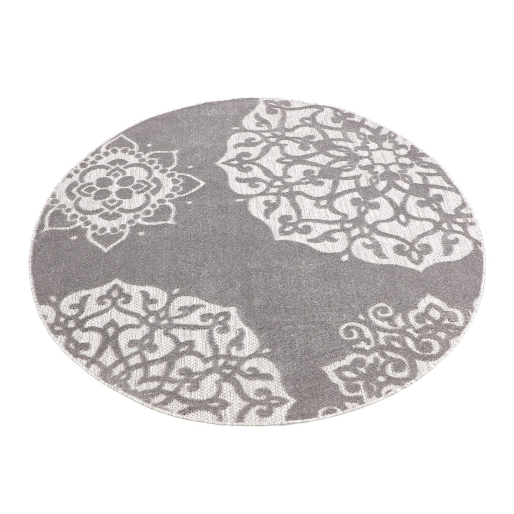 Covor de Exterior Patio Rotund Gri Ornamente