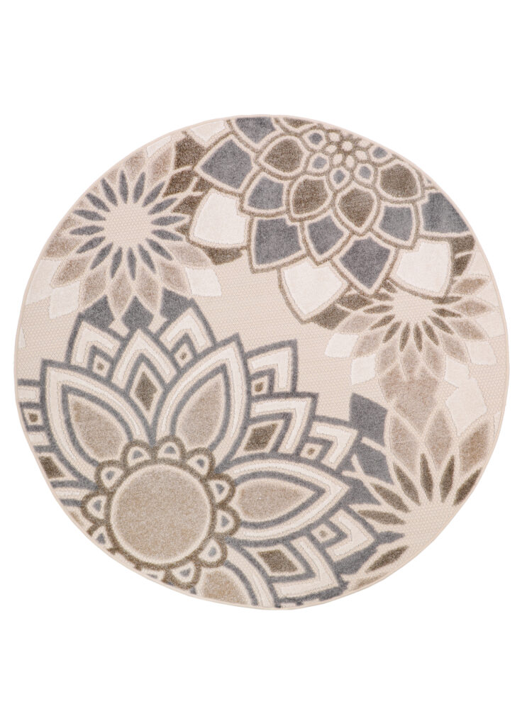 Covor de Exterior Patio Rotund Crem Gri Flori