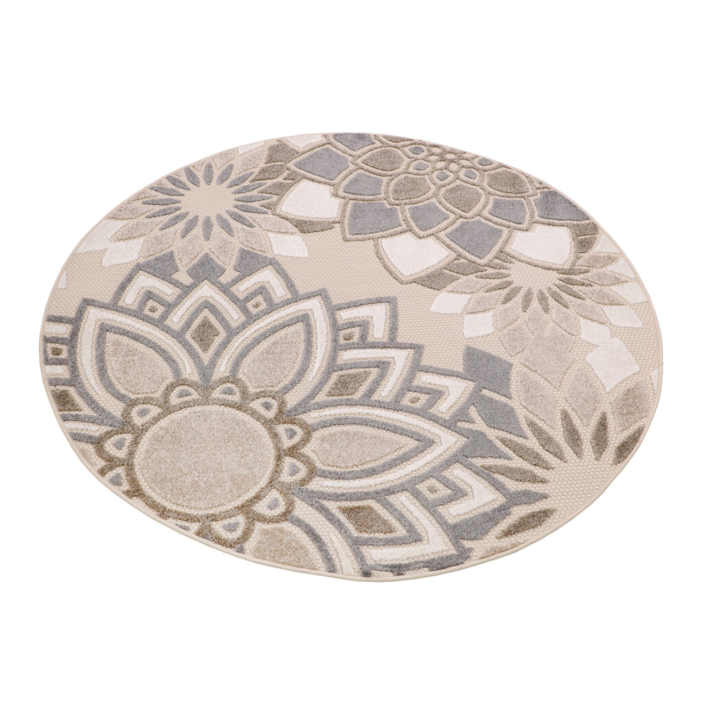 Covor de Exterior Patio Rotund Crem Gri Flori