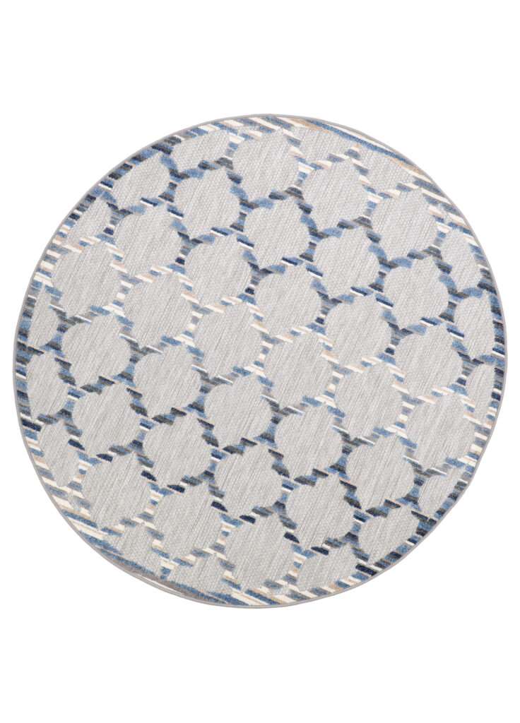 Covor de Exterior Patio Rotund Gri Albastru Trellis