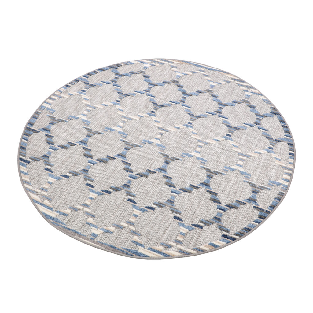 Covor de Exterior Patio Rotund Gri Albastru Trellis