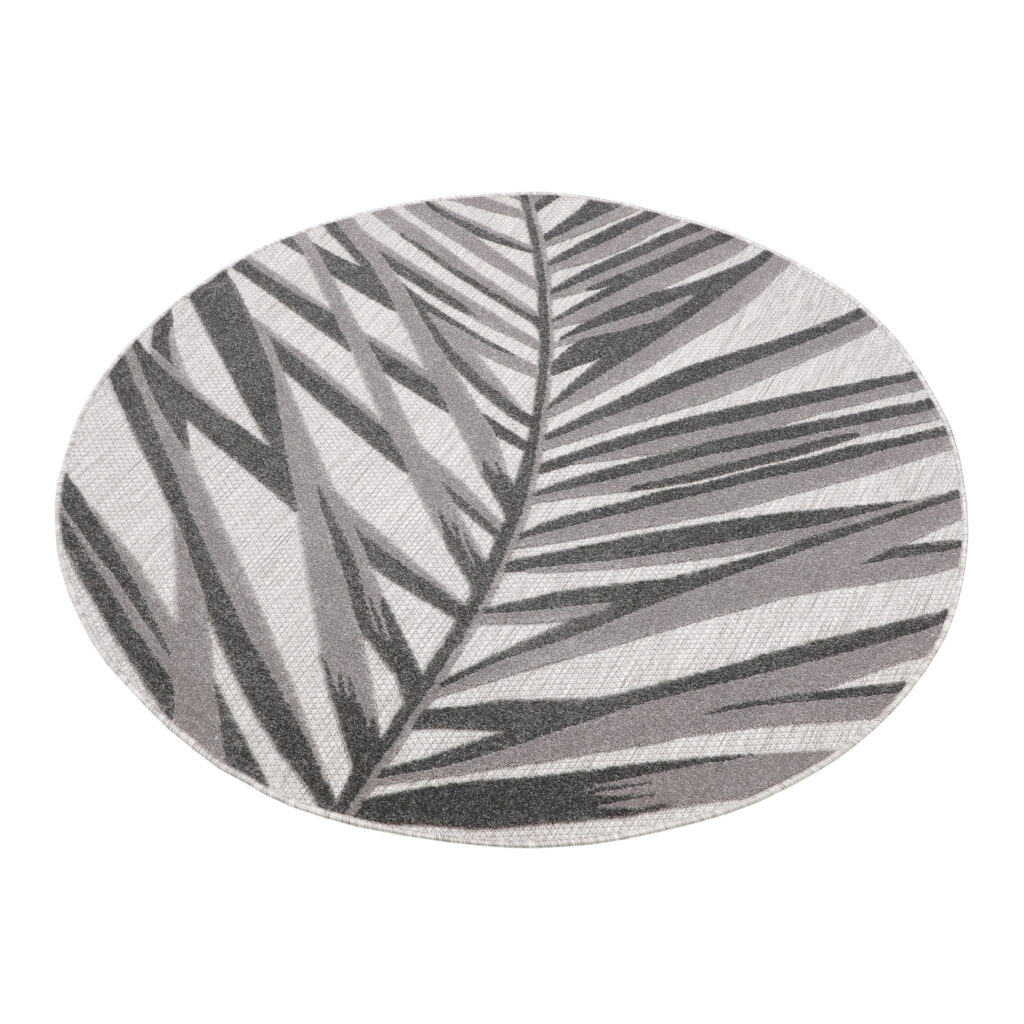 Covor de Exterior Patio Rotund Gri Bej Frunze
