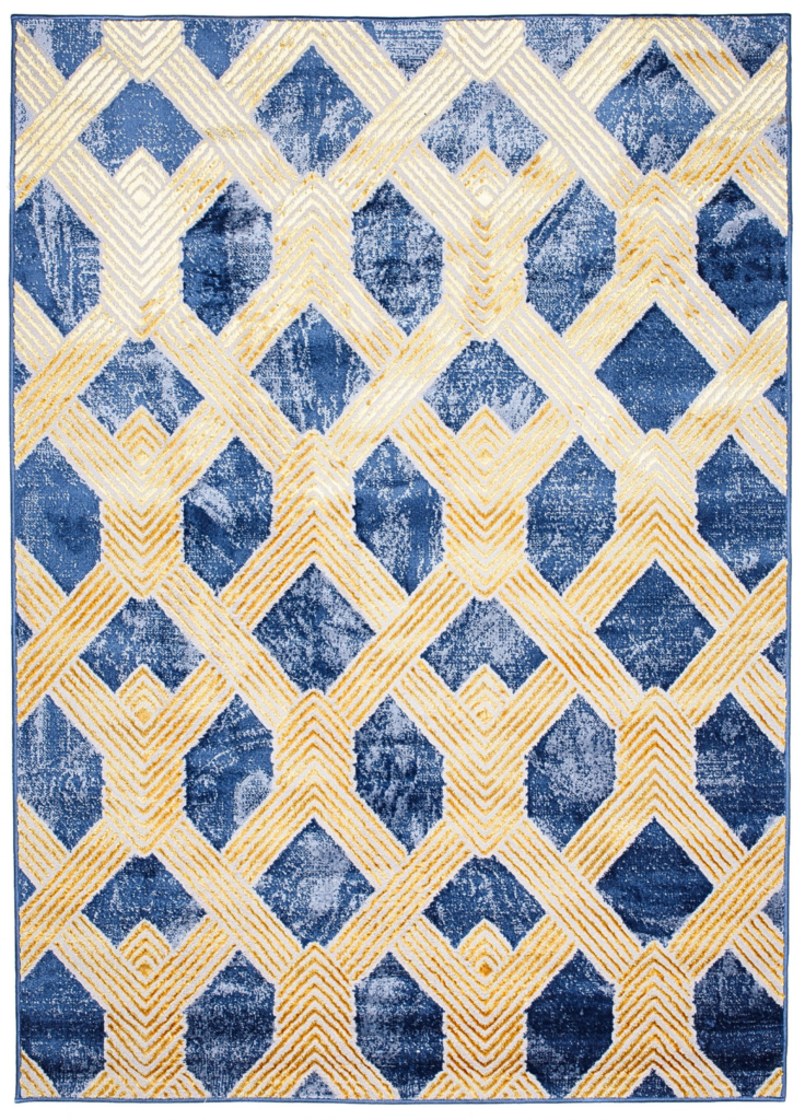 Covor Shine Bleumarin Auriu Geometric Efect 3D