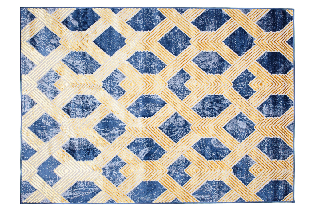 Covor Shine Bleumarin Auriu Geometric Efect 3D
