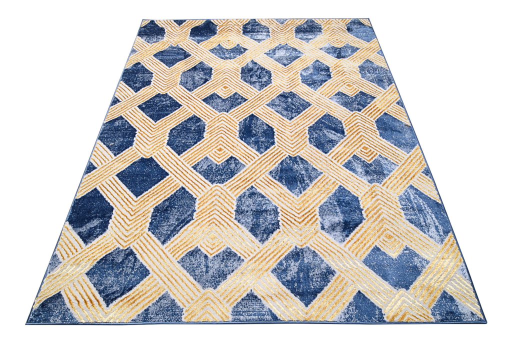 Covor Shine Bleumarin Auriu Geometric Efect 3D
