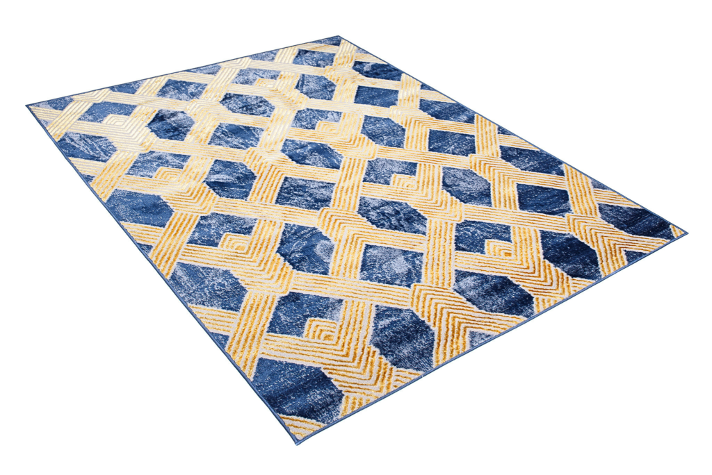 Covor Shine Bleumarin Auriu Geometric Efect 3D