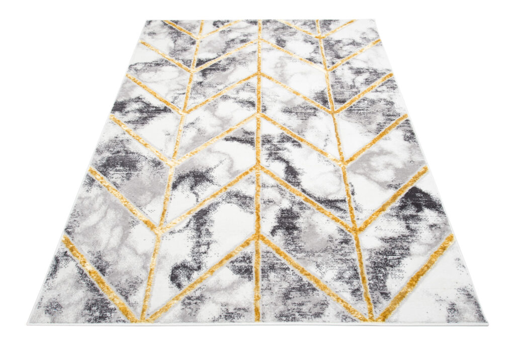 Covor Shine Geometric Gri Închis Linii Aurii Efect 3D