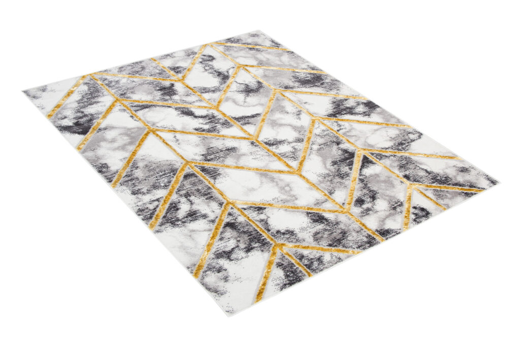 Covor Shine Geometric Gri Închis Linii Aurii Efect 3D