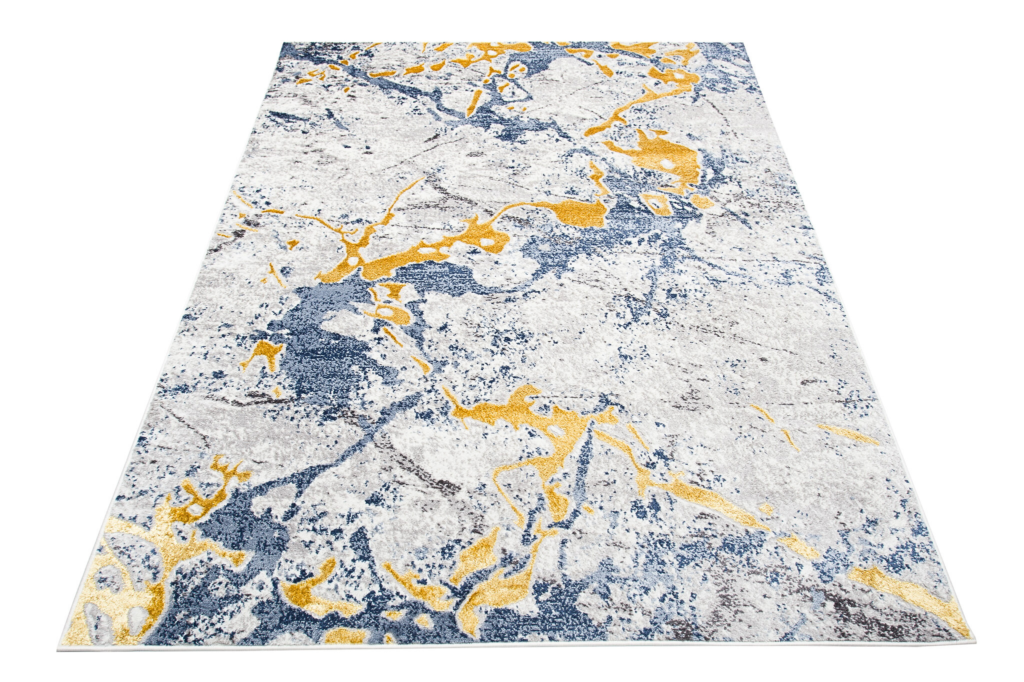 Covor Shine Albastru Gri Auriu Abstract Efect 3D