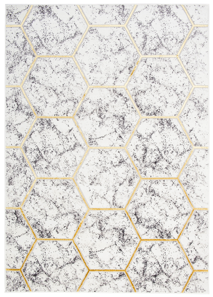 Covor Shine Gri Auriu Geometric Hexagon Efect 3D
