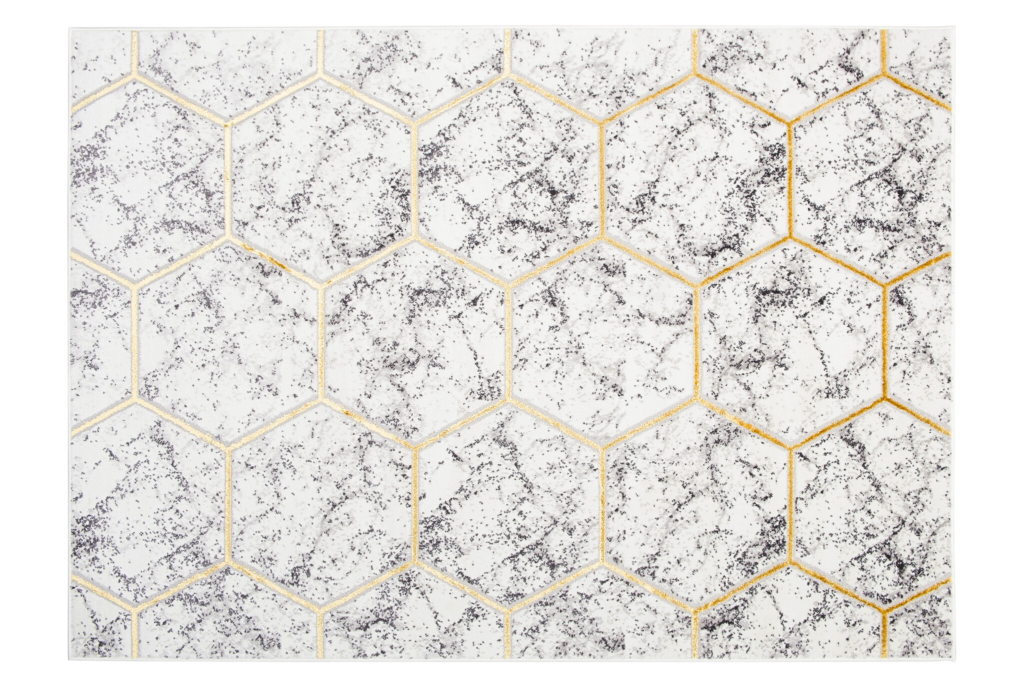 Covor Shine Gri Auriu Geometric Hexagon Efect 3D
