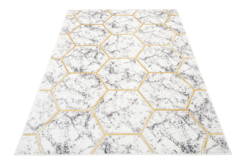 Covor Shine Gri Auriu Geometric Hexagon Efect 3D
