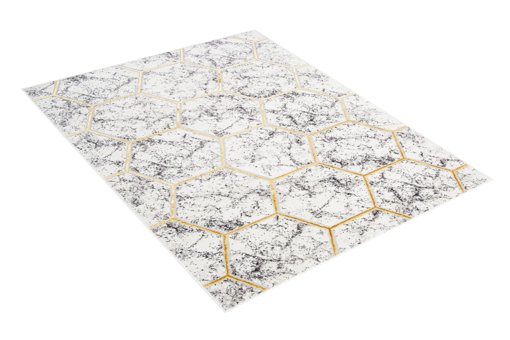 Covor Shine Gri Auriu Geometric Hexagon Efect 3D