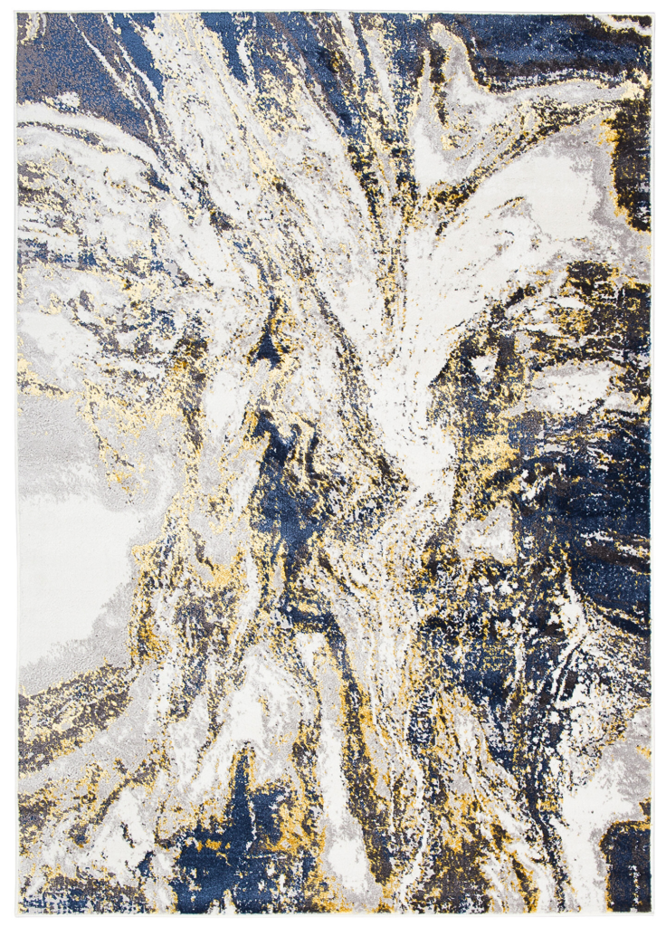 Covor Shine Albastru Crem Auriu Abstract Efect 3D