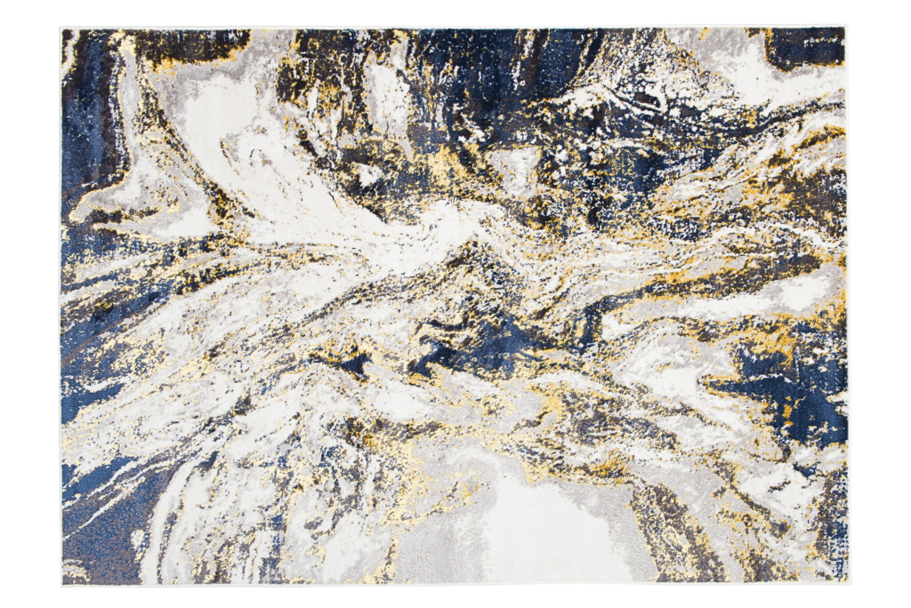 Covor Shine Albastru Crem Auriu Abstract Efect 3D